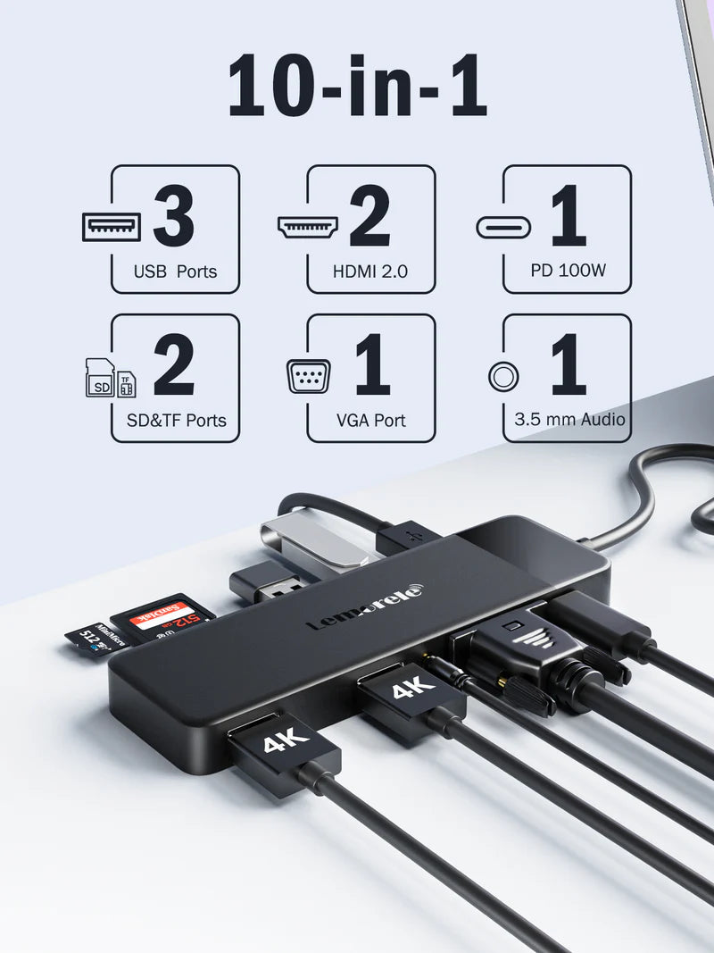 Lemorele 10 in 1 Triple Display Monitors USB C Docking Station 10 in 1【#TC94】 Lemorele Kenya